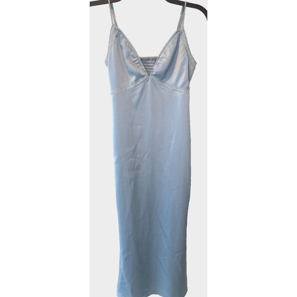 Womens Blue Satin Lace Trim Slip Dress XXS Fairy Whimsical Soft Girl Feminine